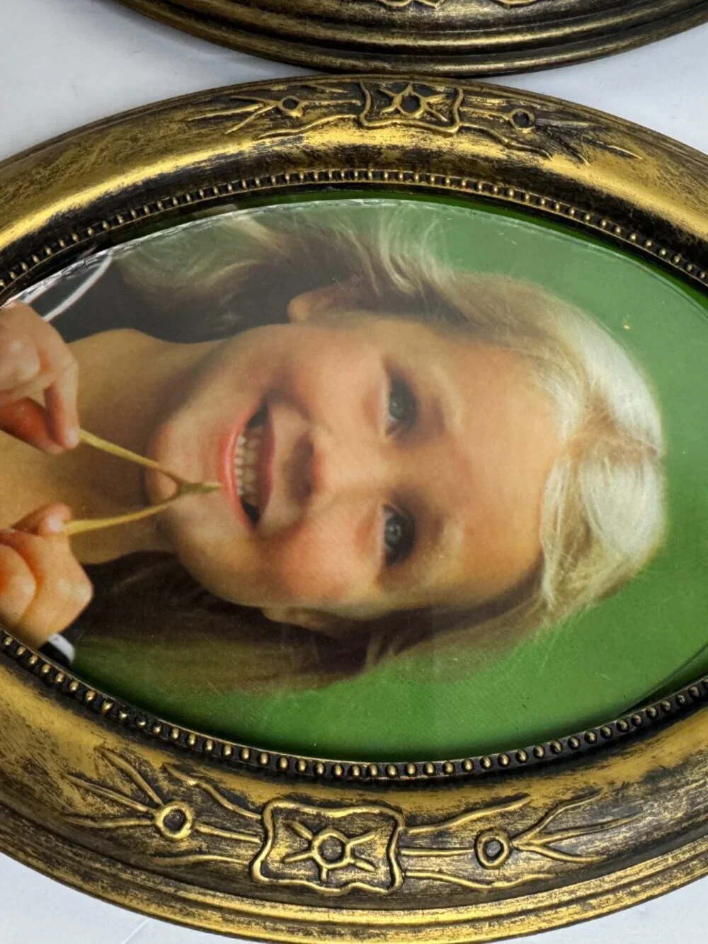 Vintage Set of 2 Oval  Picture Frame Gold Patina